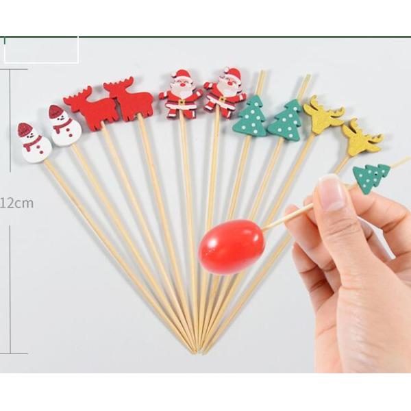 Multi Color Disposable Biodegradable 12 Cm Natural Bamboo Fruit Fork Cocktail Sticks