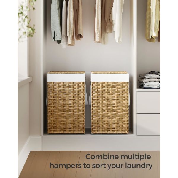 Laundry Hamper With Lid, 23.8 Gallon (90 L) Synthetic Rattan Clothes Laundry Basket With Lid And Handles, Foldable, Removable Liner, Goose Yellow