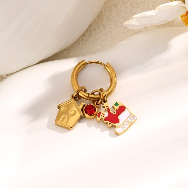 Stainless Steel 18K Gold Plated Christmas Series Design Hoop Earring Cute Santa Claus Christmas Tree Charms Jewelry Earrings