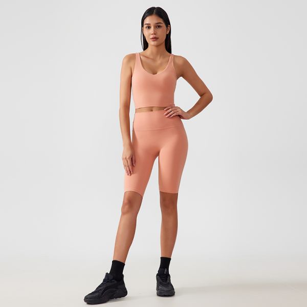 Magenta Workout Set Naked Feel Shaping Fabric Sports Bra with Removable Pads