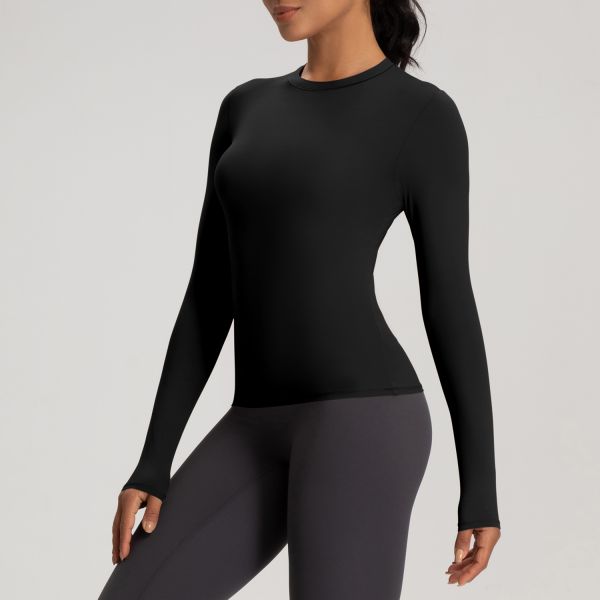 Crew Neck Nude Sheer Mesh Long Sleeve Dance Top for Ballet Gymnastics