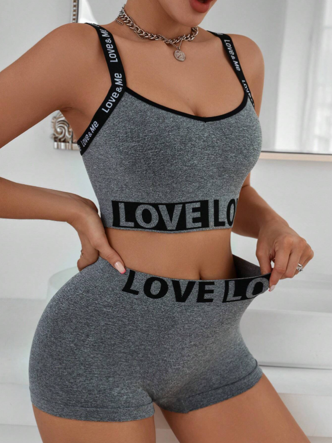 Wholesale High Quality Underwear Set Love Letter Waist Suspender Vest Ladies Boyshort Fashionable Matching Set for Women