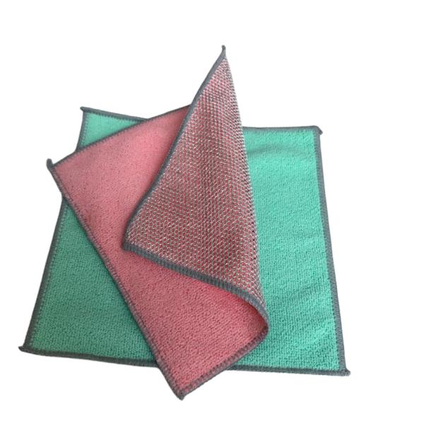 Dual-Sided Dishcloth with Steel Wire and Non-Stick Polyester