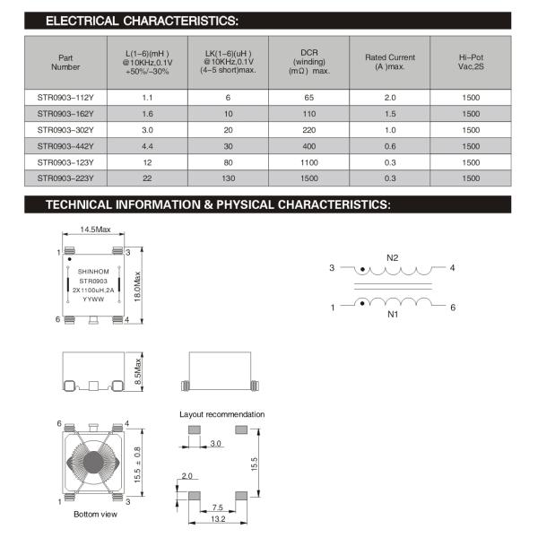 SMD Toroidal Common Mode Inductor 10KHz 250VAC EN 60938-2