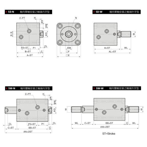 Double Acting Double Ended Hydraulic Cylinder Axial Mount Eco - Friendly