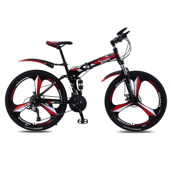 Customized OEM Carbon Steel Bicycle Folding Mountain Bike Full Suspension Folding Bike Black Red Thicken Cross-Country Tire