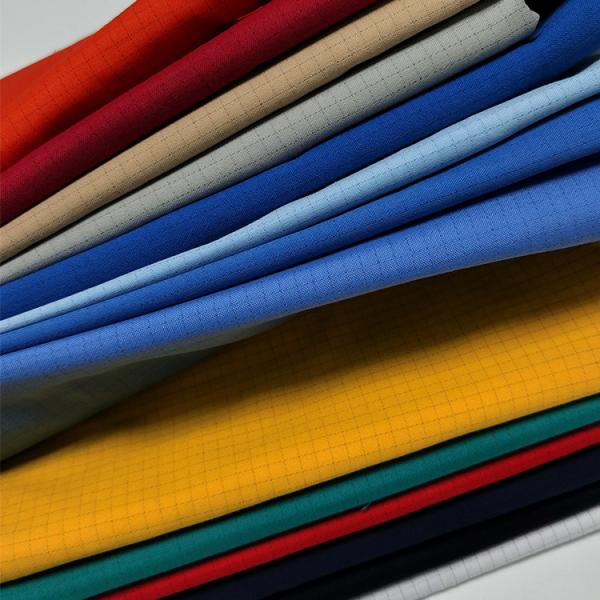 Black 5MM Grid Plain ESD TC Fabric 65% Polyester 33% Cotton 2% Carbon Fiber