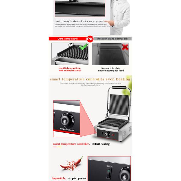 Commercial Electric Panini Maker Grill with Non-Stick Cooking Surface and Sandwich Plates