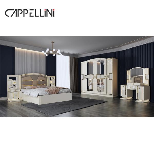 Wholesale Price King Size Double Leather Bed Suite Master Room Home White Full Wooden Mdf Luxury Bedroom Furniture Set