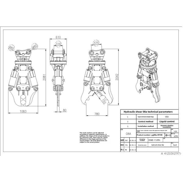 10 à 15 tonnes Excavateur cisaille hydraulique pour la démolition de béton