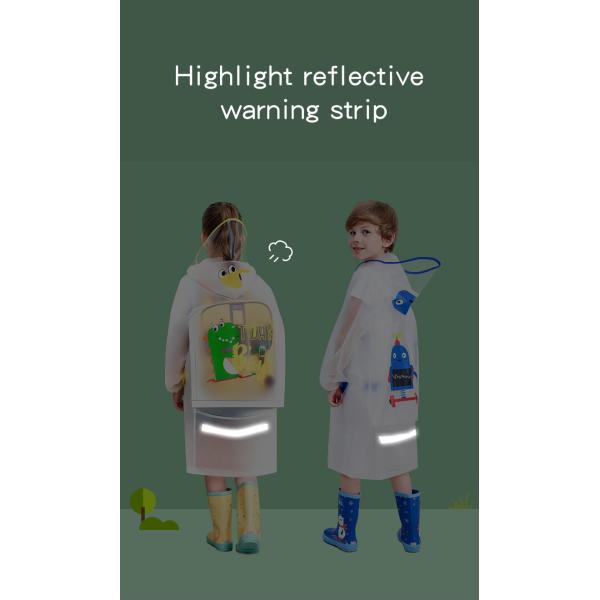 Kids Waterproof Raincoat, Children'S Raincoat Transparent Poncho, Students in school bag raincoat hooded animation
