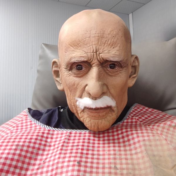 Full Head Mask Latex Realistic Men Face Beard Halloween Costume Party Props Old Man Latex Halloween Mask Cosplay Party Headgear