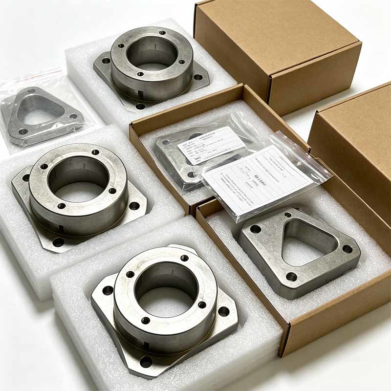 Custom CNC Machined 6061-T6 Aluminum Flange Mount Housing with High-Precision Triangular 3-Hole Design for Automation Equipment.