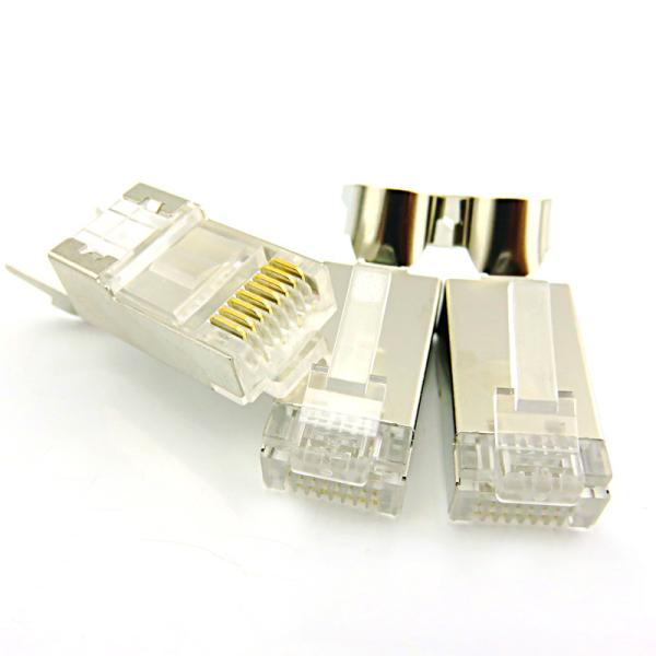 RJ45 Modular PLugs Cat7 Shielded Connectors 8P8C Two-piece Design 50u Gold Plated
