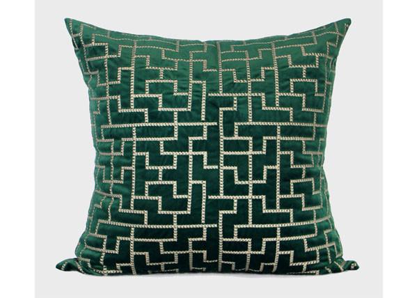 Forest Green Decorative Throw Pillows Geometric Embroidered 100% Velvet