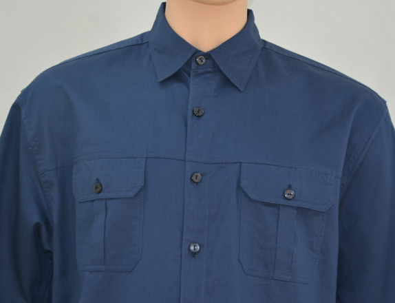 Men's 100% Cotton Twill Custom Work Shirts Short Sleeve Dark Blue Chest Pockets