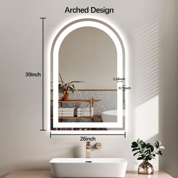 LED Light Backlit Arch Bathroom Mirror , Asymmetrical LED Bathroom Mirror
