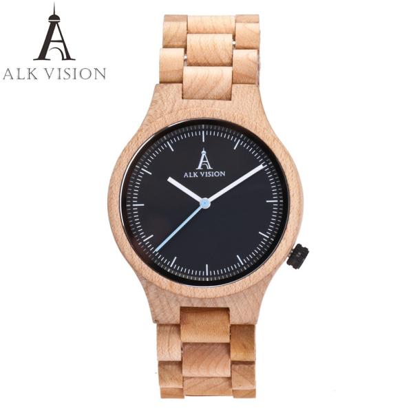 ALK Vision Wood watch male female couple watches maple wooden wrist watch for men women ladies Lovers Watch casual white