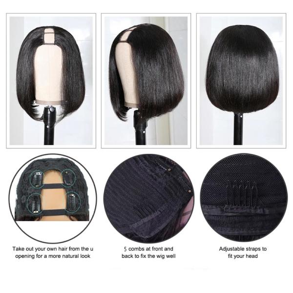 Peruvian Bob Wigs for Black Women Black Color Remy Natural Bone Straight U Part Wig Long