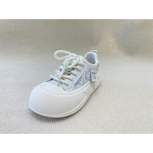 Heightening Sneakers PU White Leather Espadrilles With Pearl Flower