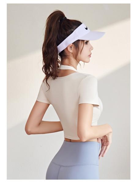 NEW QUICK-DRYING PEACH HALTER TOP YOGA SHORT SLEEVE SHORT SLEEVE WITH CHEST PAD TIGHT FITNESS T-SHIRT SPORTS SHORT SLEEV