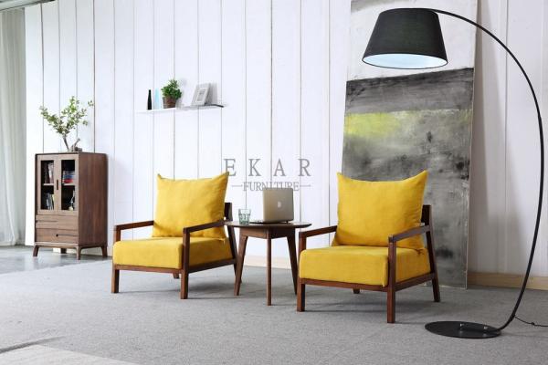Solid Wood Frame Wooden Fabric Leisure Chair