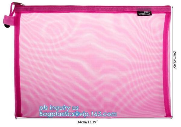 PVC Netting k Document Bag with Pocket, A4 Size ladies plastic document bag for student, Netting surface PVC pen f