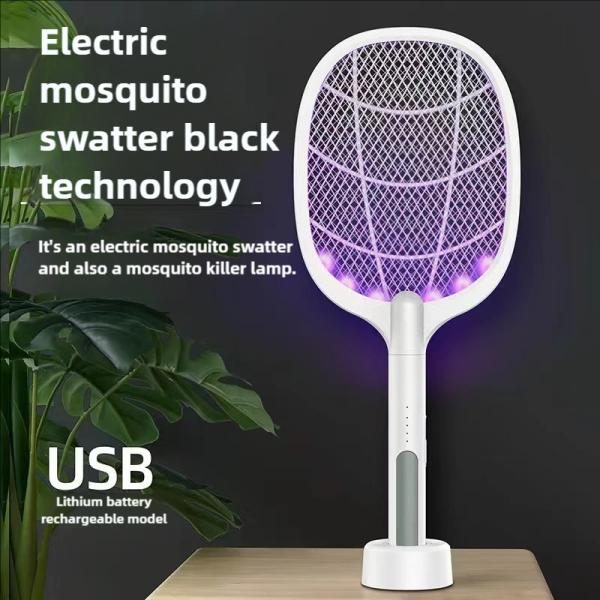 JZ UV Light 3000V High Power 2-in-1 Rechargeable Pest Control Fly Catcher Anti Mosquito Killer Lamp Mosquito Swatter