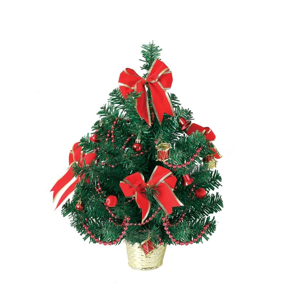 Modern Outdoor Mini PVC Christmas Tree with Linen Stand and Red Fruits Pine Cone White Lace Design