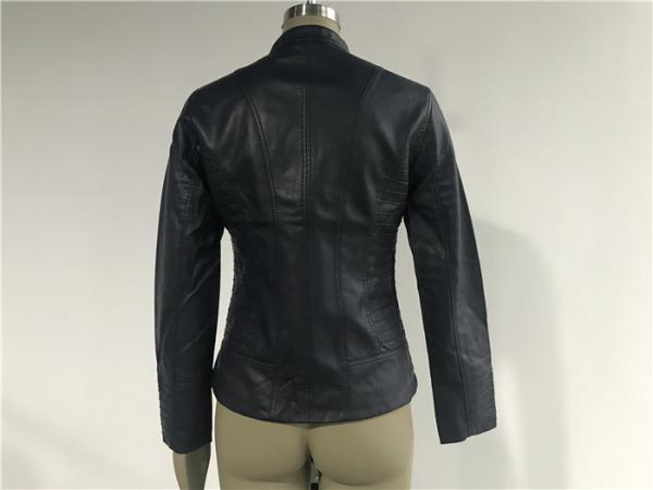 Womens Ink PU Leather Jacket , Female Biker Jackets With Binding Insertion TW77398