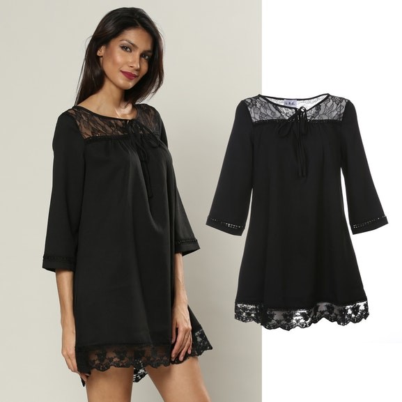 custom make black lace neckline and bottom fashion girl dress