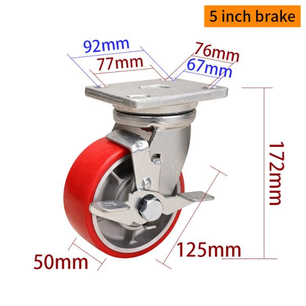 125mm 5 Caster Wheels Heavy Duty 700kg Load Plate Mount Rigid Castor Wheel