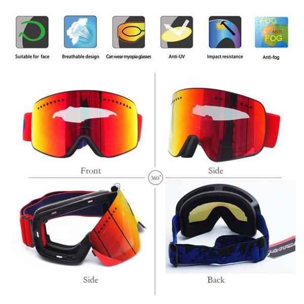 Customized Support Magnetic Ski Goggles for Winter Sports and Anti-fog Protection