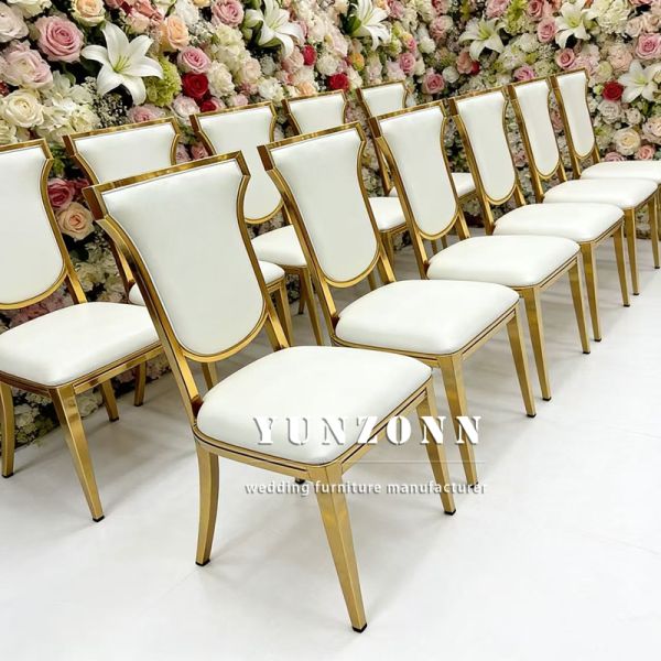 Hot Sale Modern Cheap Wedding Party Events Furniture High Back Stainless Steel Gold Banquet Dining Chair