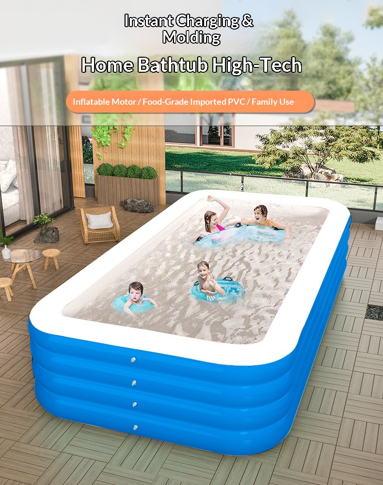Inflatable Swimming Pool Factory Wholesale New Blue White 3-Meter 3-Layer Rectangular PVC Adults Children Infants Home Use