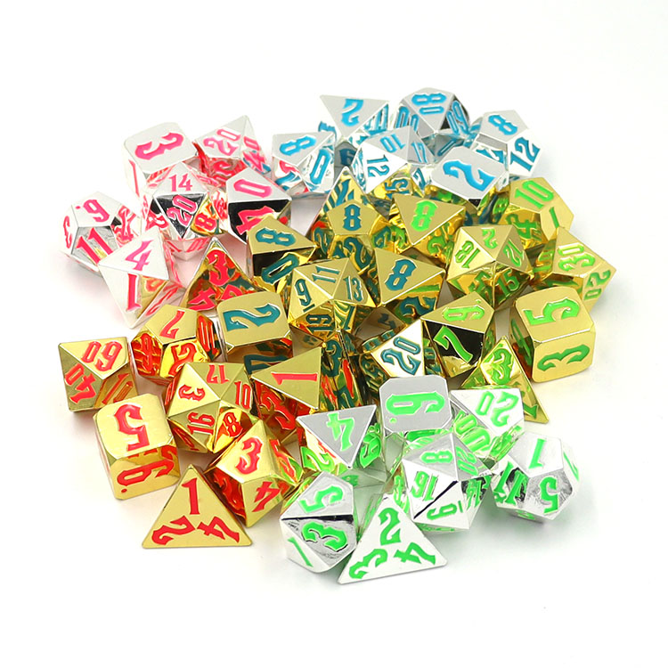 Customizable Zinc Alloy Electroplating Dice Set for DND Games with Polyhedral Design