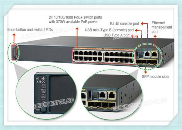 Port 512mb du gigabit 24 du commutateur WS-C2960X-24PS-L d'Ethernet de Cisco avec 370 watts Poe