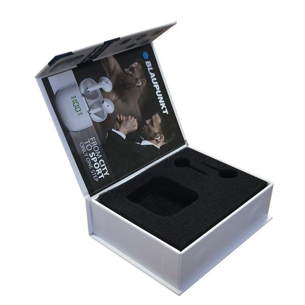 Portable Wireless Bluetooth Earphone Packaging Box , Luxury Magnet Paper Box With Sponge Insert