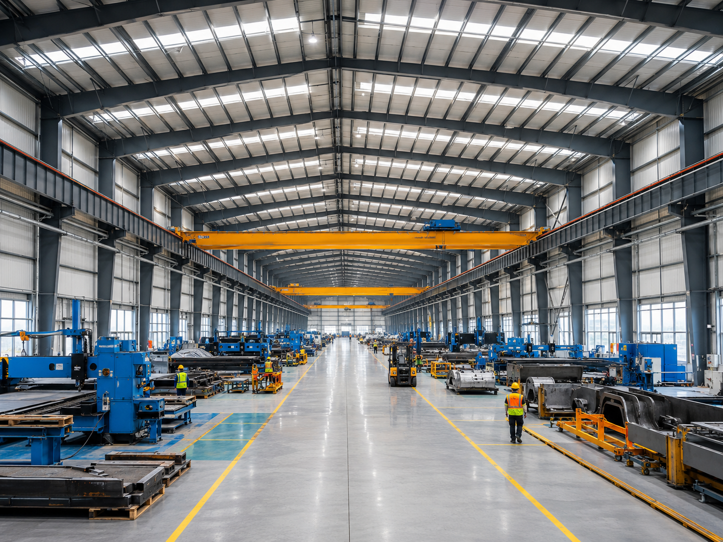 Clear Span Prefabricated Workshop Buildings Column Free Production Steel Framed Workshop