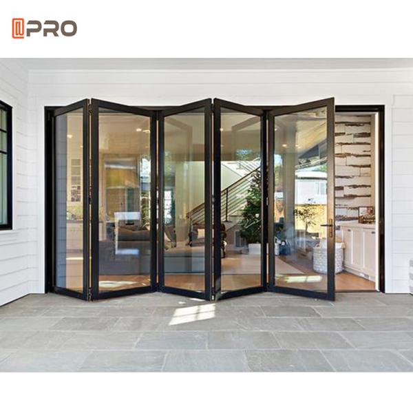 Double Glass Entrance Aluminum Bifold Doors Heat Transfer For Wood Grain