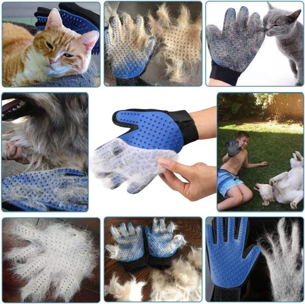 Silicone Pet Hair Remover Glove Blue Cat Brushing Glove For Small Animals