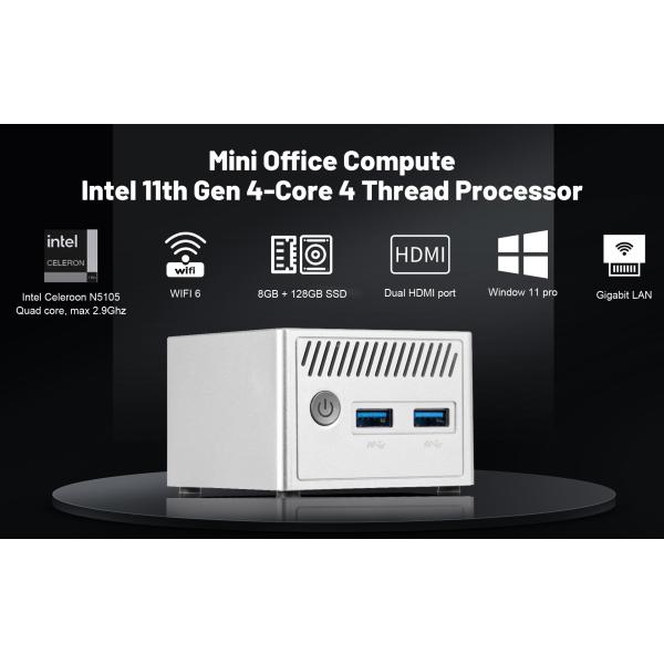 Two HDMI N6005 Mini PC LPDDR4 4GB / 8GB RJ45 Plastic Chassis Compact Dimensions