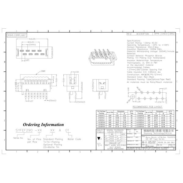 Соединитель 1.27mm*1.5mm заголовка штепсельной розетки IDC PCB заменяет TE215570