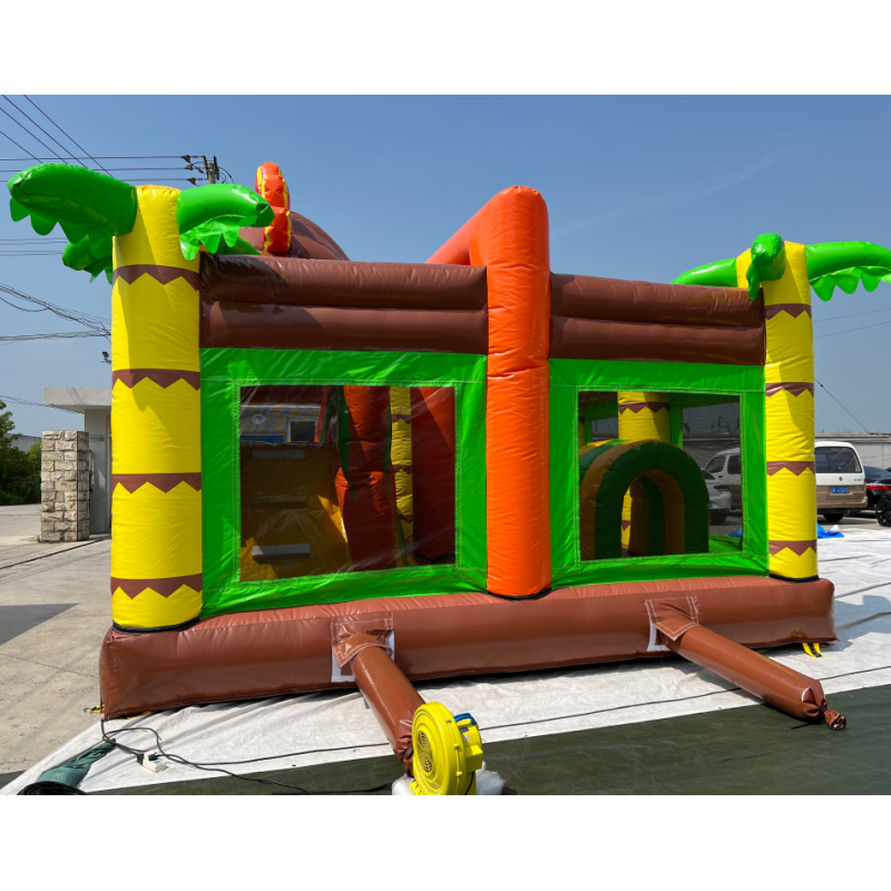 Commercial Inflatable Dino Bounce House Combination Dinosaur Bouncy Castle Slide Jumper with Belt for Kids' Play
