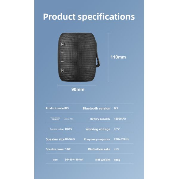 Portable Outdoor 10W TWS Stereo Bass Mini Subwoofer Speaker RGB Light IPX-6 Waterproof