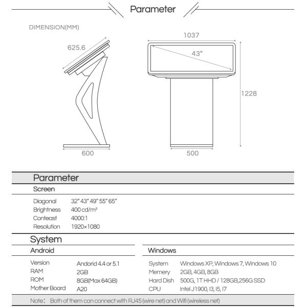 TFT Interactive Touch Screen Kiosk Transparency LED Screen Totem