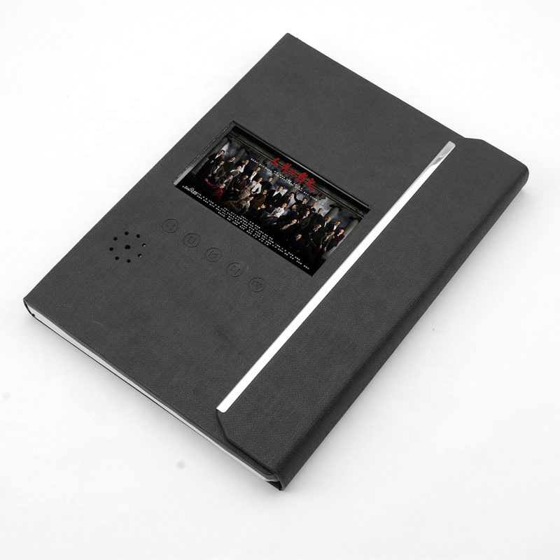 Черный размер папки A4 PU LCD видео-, поздравительная открытка 4,3 дюймов видео-