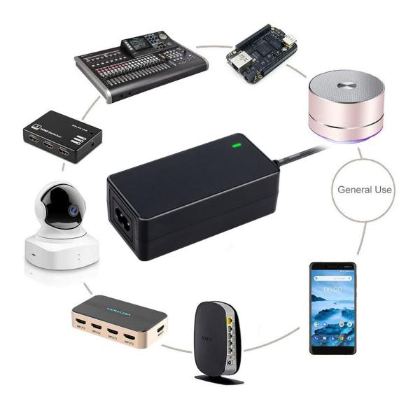60W 100-240Vac Desktop Power Adapter with 9V12V15V20V24V36V48V Output and 1A-5A Current Range