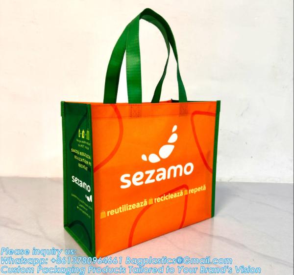 Advertise Tote Bag Customized Logo Large Capacity Rpet Laminated Tote Bag Fashion Shopping Bag Eco-Friendly Cartoon Non Woven Shopping Bag Lightweight Rept Tote Laminated Handled Bag