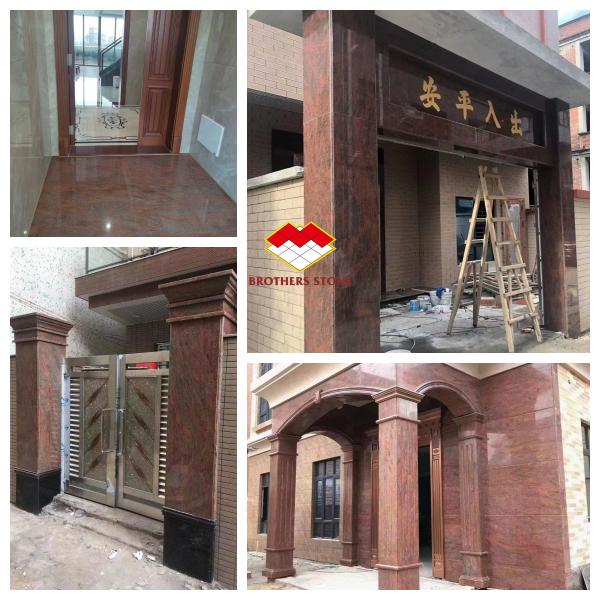 Modern Iron Baltic Red Granite Kitchen Countertop and Staircase Design in Multi Color Red